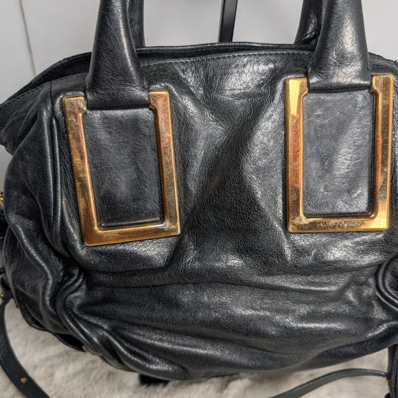 Chloe Black Leather Shoulder Bag with Gold Accents - Picture 2 of 11